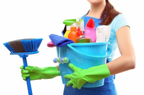 Cleaning machine in use on a carpeted floor